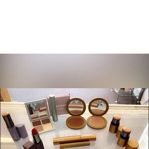 Makeup Set with Red Lipstick and Gold Accents